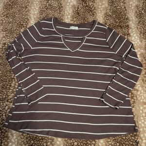 Maurices Plum Purple Stripes Thermal Henley V Neck Top 1X XL